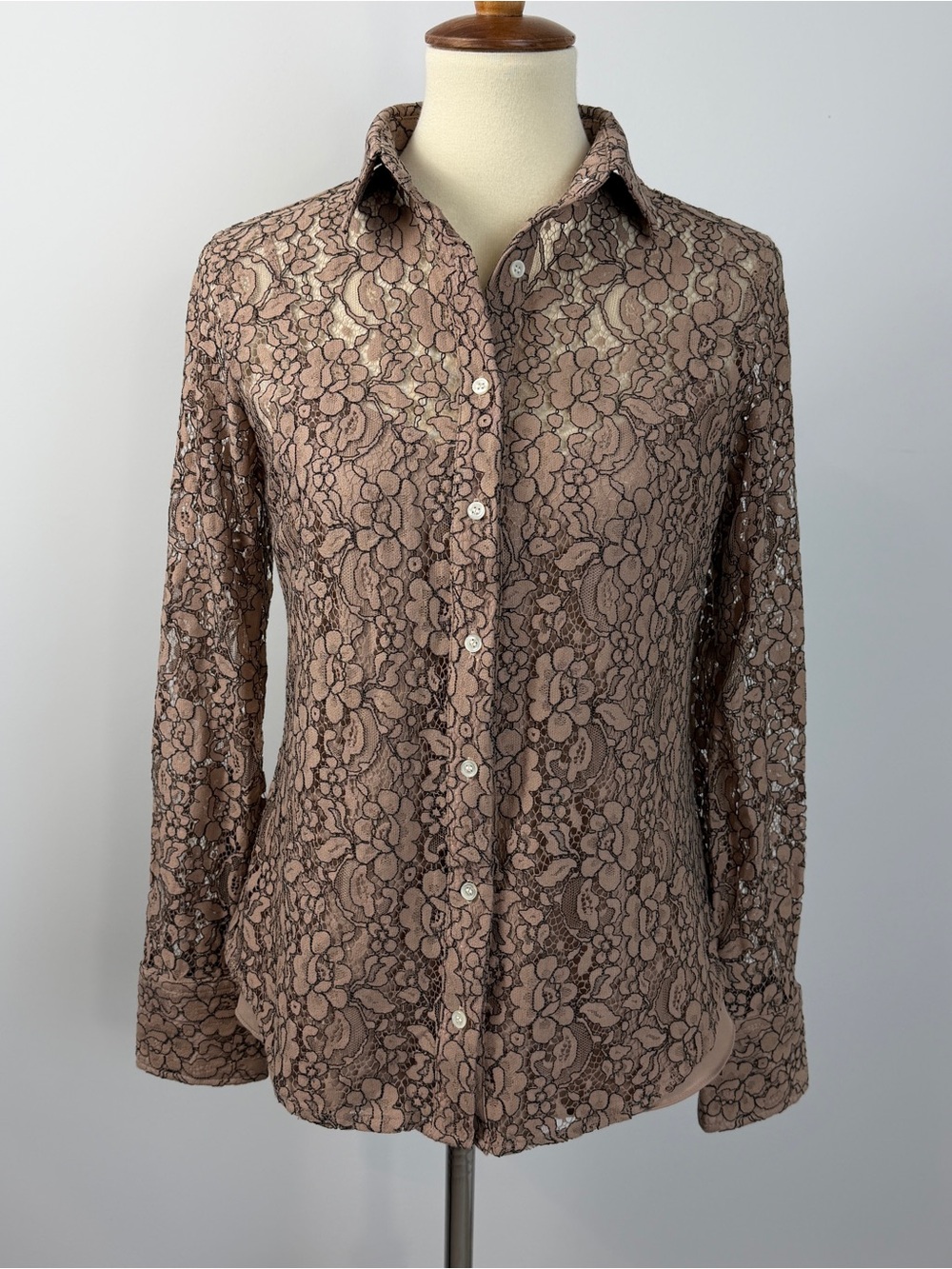 J. Crew Classic Fit Teak 2 Pc Cami Lace Long Sleeve Blouse Button Up Blouse 2 NW